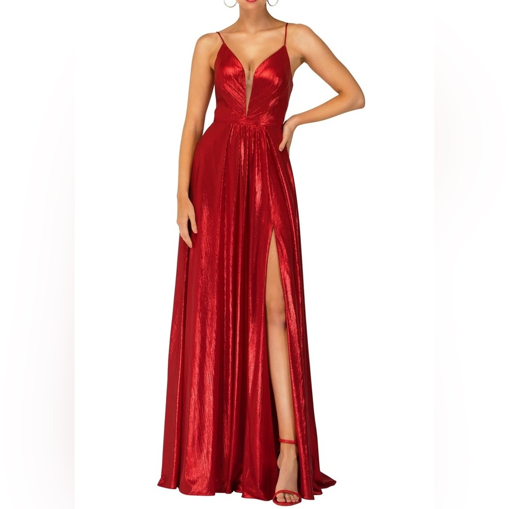 Cecilia Couture 2115 Hot Red Size 6 A Line Dress V Neck Tie Up Back NWT